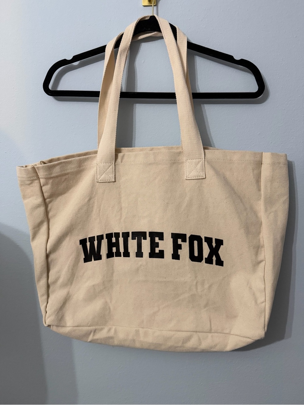 White Fox Boutique Canvas Tote in Cream with Black Logo
